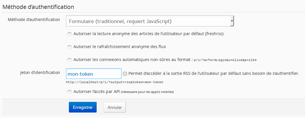 Configuration du token